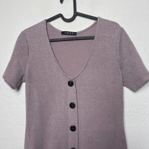 FORE Short Sleeve Button Front Mini Sweater Dress - Picture 2 of 5